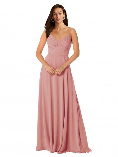 Twist-Knot V-Neck Long Chiffon Bridesmaid Dress with Pockets Essex
