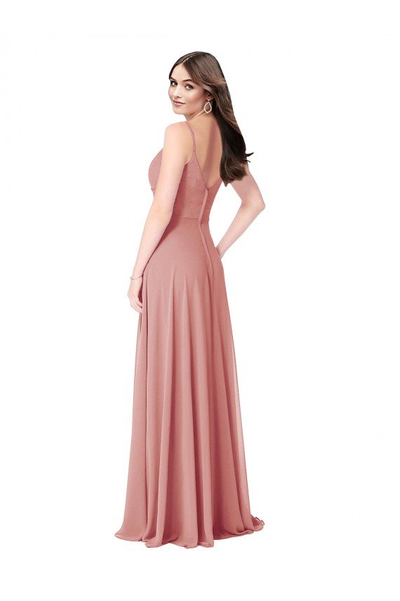 Twist-Knot V-Neck Long Chiffon Bridesmaid Dress with Pockets Essex