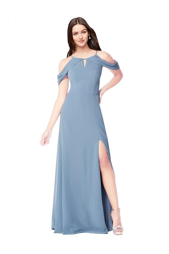 High Neck Chiffon Bridesmaid Dress with Draped Sleeves Essex