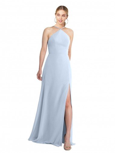 Halter Neck Long Chiffon Bridesmaid Dress with Strappy Back and Daring Side Slit Essex
