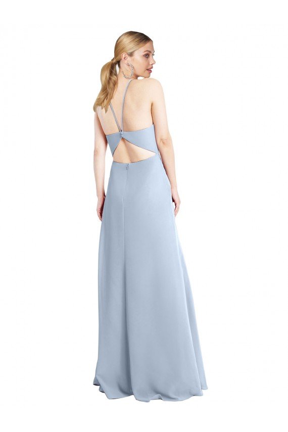 Halter Neck Long Chiffon Bridesmaid Dress with Strappy Back and Daring Side Slit Essex