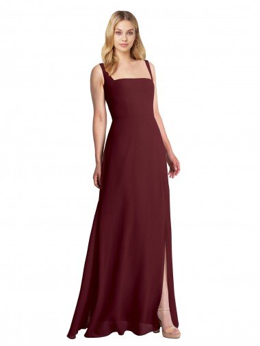 Square Neckline Soft A-Line Chiffon Bridesmaid Dress with Side Slit Essex