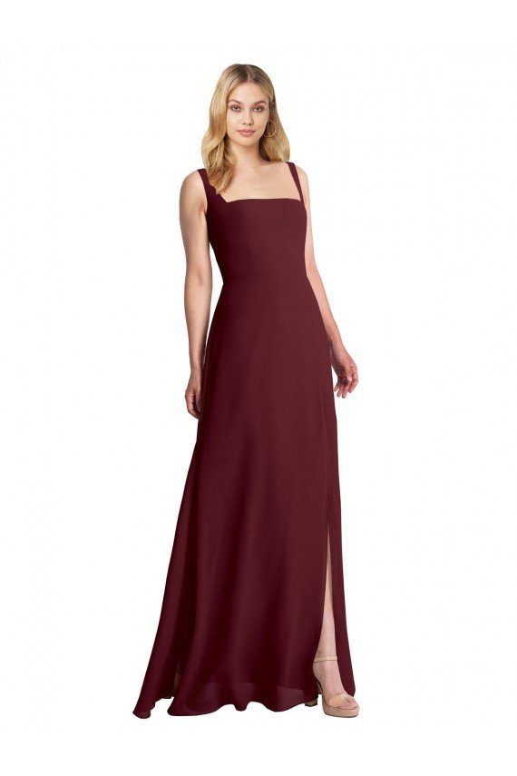 Square Neckline Soft A-Line Chiffon Bridesmaid Dress with Side Slit Essex