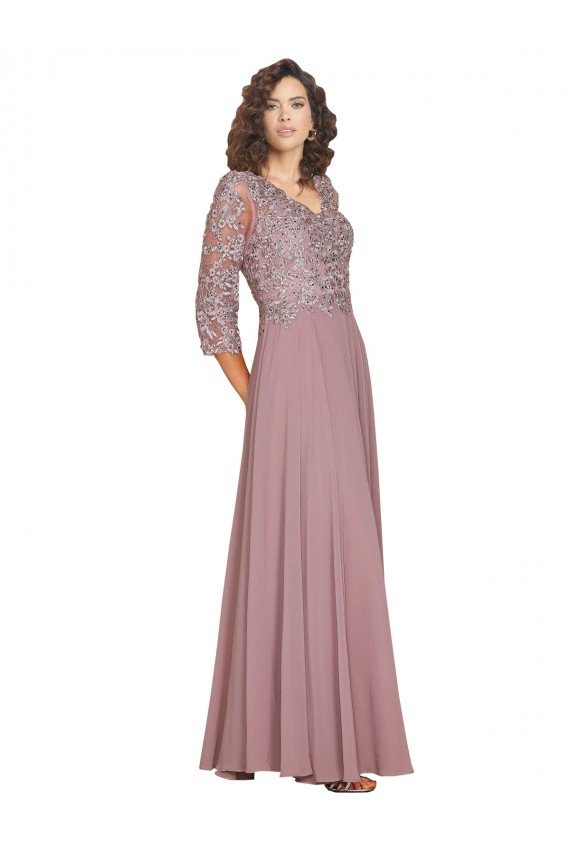 Hand-Beaded Bodice V-Neckline Long Sleeves Chiffon Bridesmaid Dress / Prom Dress Essex