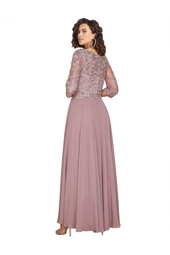 Hand-Beaded Bodice V-Neckline Long Sleeves Chiffon Bridesmaid Dress / Prom Dress Essex