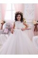 Ivory Ball Gown Bateau Chapel Train Sleeveless Flower Girl Dress Essex