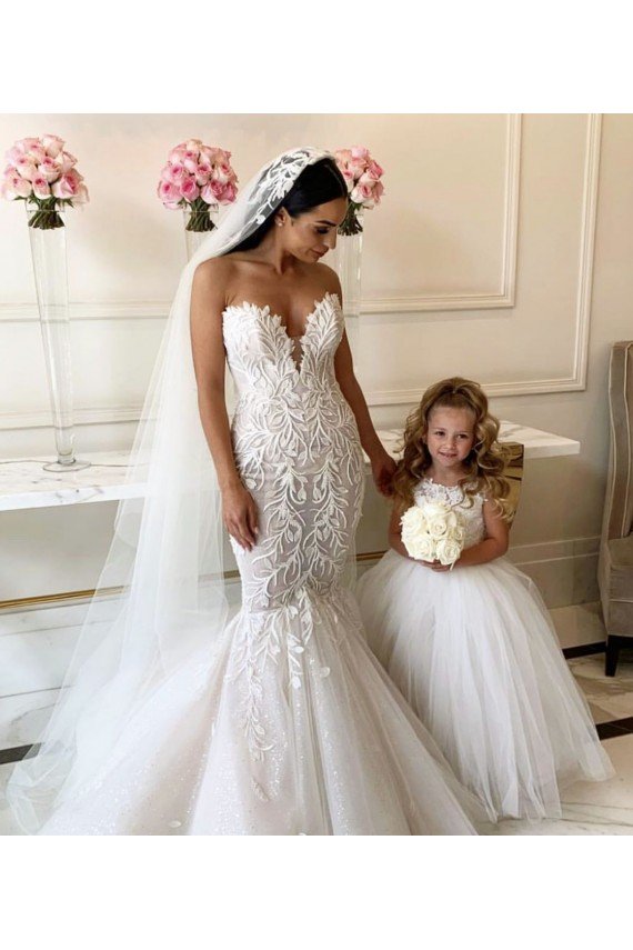 Ivory Ball Gown Chapel Train Sleeveless Flower Girl Dress Essex