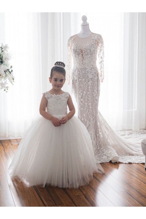 Ivory Ball Gown Chapel Train Sleeveless Flower Girl Dress Essex