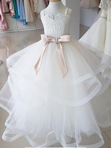 Ivory Ball Gown High Neck Floor Length Flower Girl Dress Essex