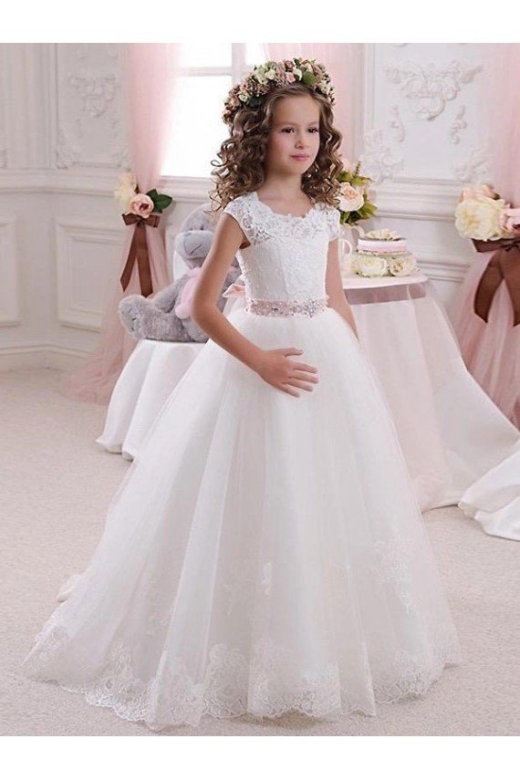 Ivory Ball Gown High Neck Floor Length Keyhole Back Flower Girl Dress Essex
