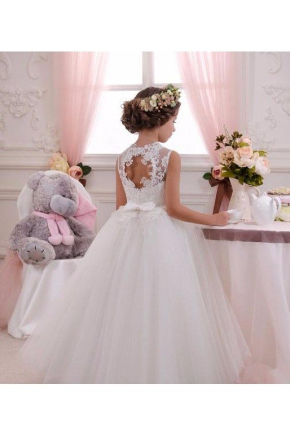 Ivory Ball Gown High Neck Floor Length Sleeveless Flower Girl Dress Essex