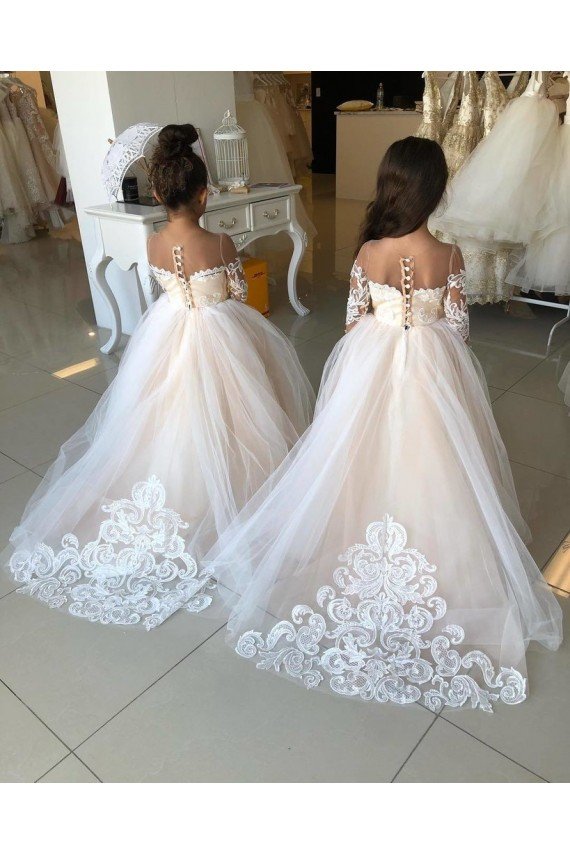 Ivory Ball Gown Sweetheart Chapel Train Long Sleeve Flower Girl Dress Essex