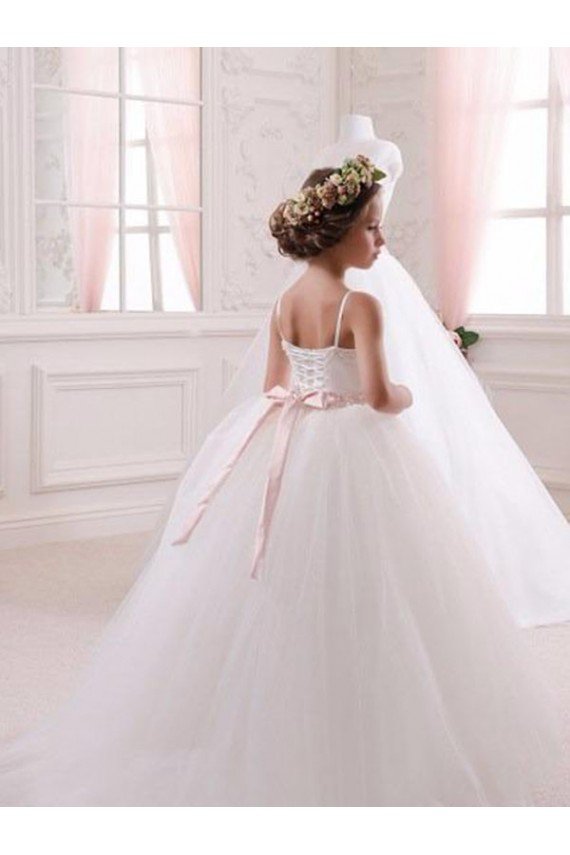 Ivory Ball Gown Sweetheart Chapel Train Sleeveless Flower Girl Dress Essex