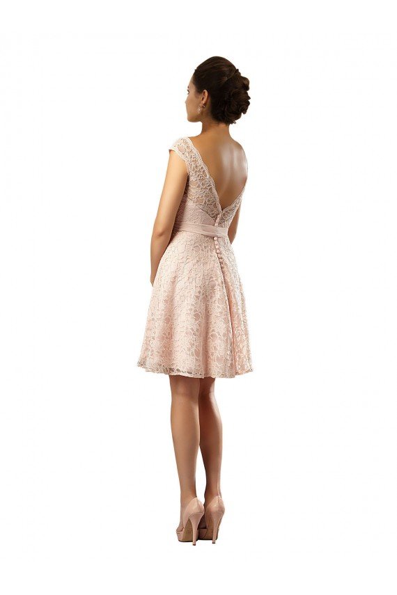 Short Knee Length Lace Bridesmaid Dress with Matching Chiffon Tie Sash Essex