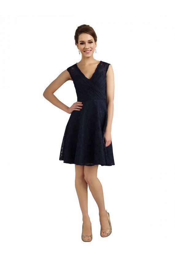 Short V-Neck Lace Cocktail Bridesmaid Dress with Illusion Back Essex