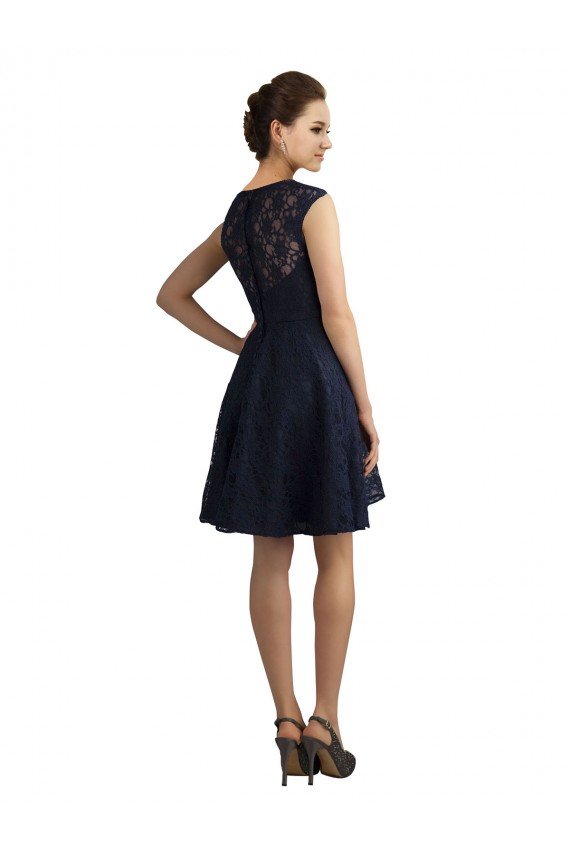 Short V-Neck Lace Cocktail Bridesmaid Dress with Illusion Back Essex