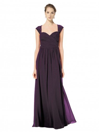 Long Chiffon Sweetheart Bridesmaid with Lace Straps and Keyhole Back Essex