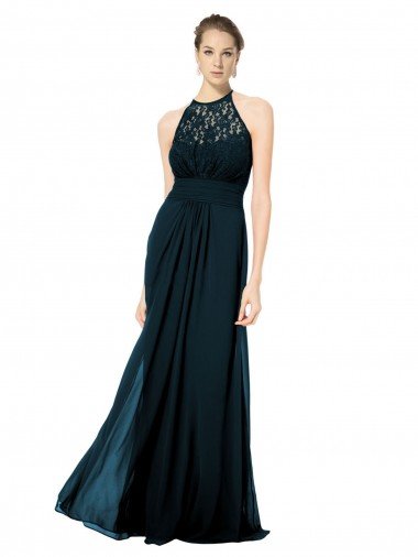 Lace Halter Bodice Long Chiffon Bridesmaid Dress Essex