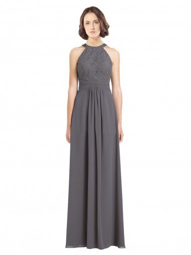 Long Chiffon Bridesmaid Dress with Corded Lace Bodice Essex
