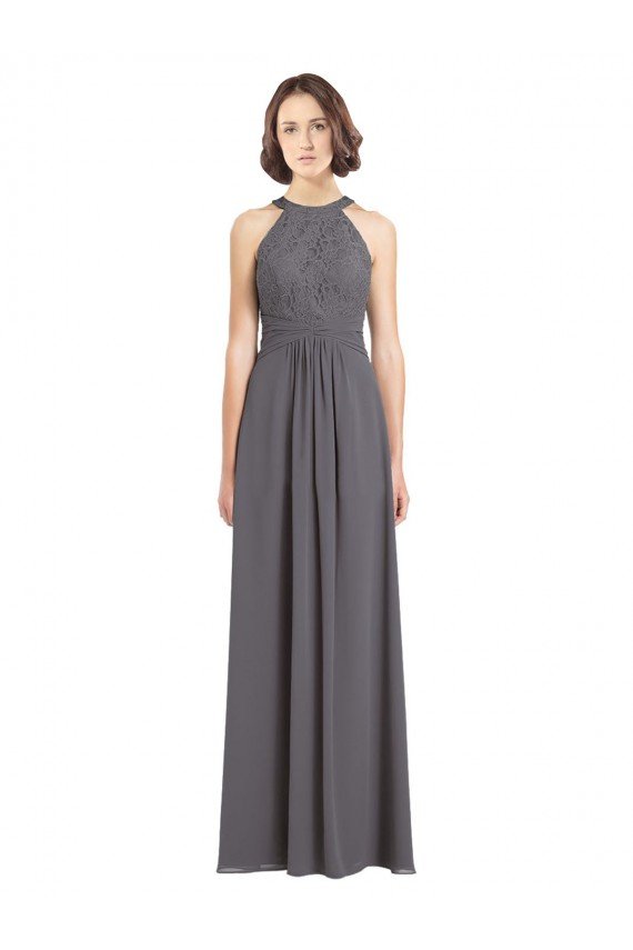 Long Chiffon Bridesmaid Dress with Corded Lace Bodice Essex