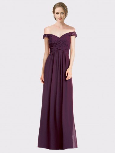 Sweetheart Long Bridesmaid Dress with Off the Shoulder Cap Sleeve Lace Bodice Essex