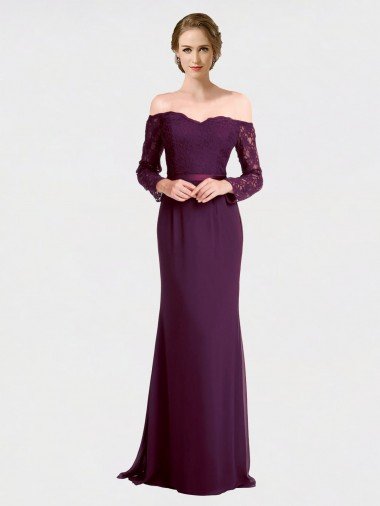 Full Length Long Bridesmaid Dress with Lace Off The Shoulder Bodice Essex