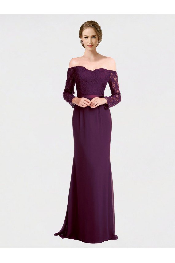Full Length Long Bridesmaid Dress with Lace Off The Shoulder Bodice Essex