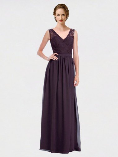 V-Neck Bridesmaid Dress with Corded Lace Bodice Essex