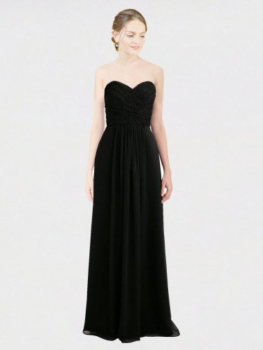 Long Strapless Lace Bodice Bridesmaid Dress with Sweetheart Neckline and Criss-Cross Pleats Essex