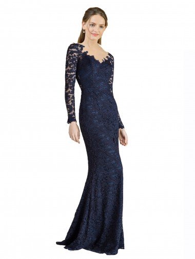 Illusion Long Sleeves Lace Bridesmaid Dress / Prom Dress with Sheer Keyhole Back Essex