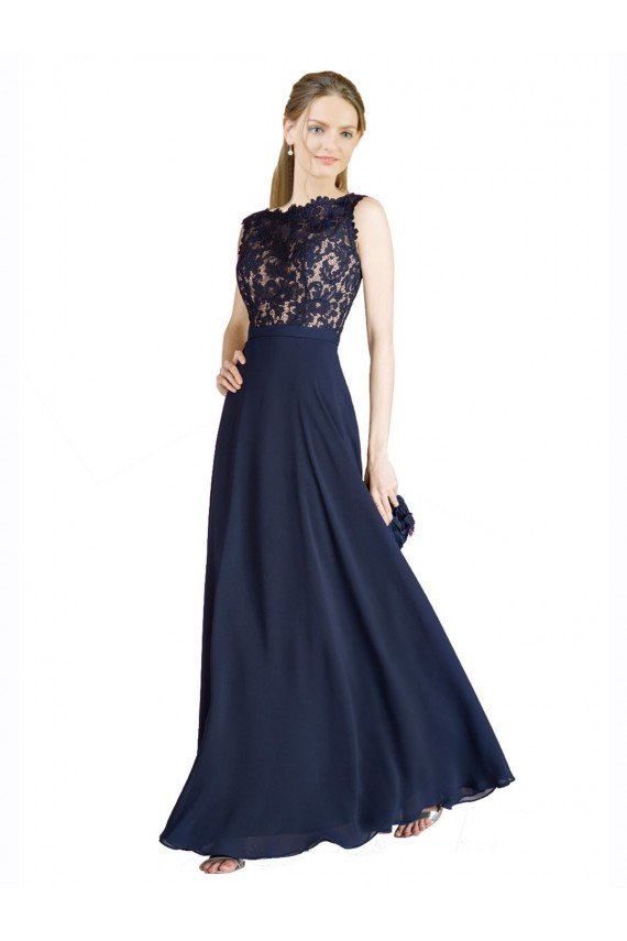 Bateaux Neckline A-Line Lace Bridesmaid Dress / Prom Dress with Top Nude Layer Essex
