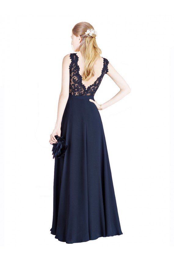 Bateaux Neckline A-Line Lace Bridesmaid Dress / Prom Dress with Top Nude Layer Essex