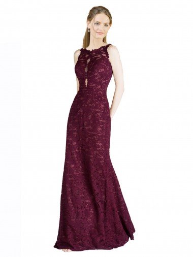 Long Lace Bridesmaid Dress / Prom Dress with Peekaboo Bodice and Keyhole Back Essex