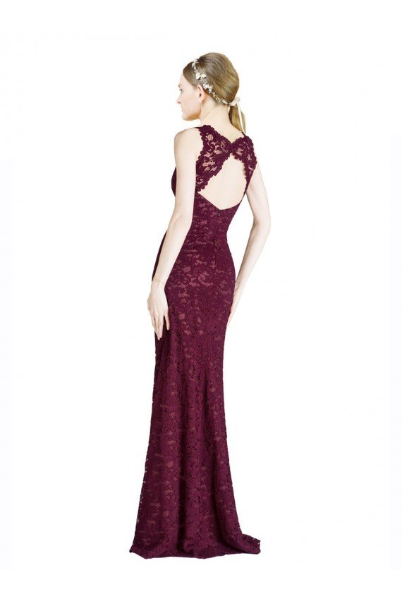 Long Lace Bridesmaid Dress / Prom Dress with Peekaboo Bodice and Keyhole Back Essex