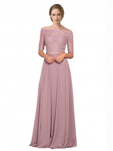 Off the Shoulder Lace Crop Top A-Line Chiffon Bridesmaid Dress / Prom Dress Essex