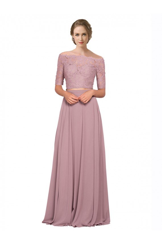 Off the Shoulder Lace Crop Top A-Line Chiffon Bridesmaid Dress / Prom Dress Essex
