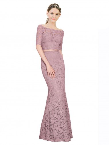 Short Sleeves Crop Top Mermaid Lace Bridesmaid Dress / Prom Dress Essex