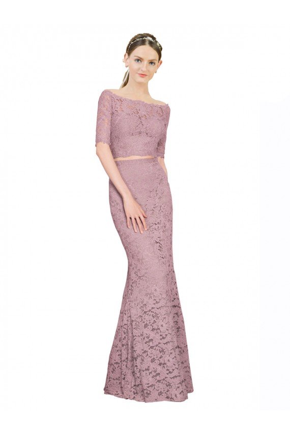 Short Sleeves Crop Top Mermaid Lace Bridesmaid Dress / Prom Dress Essex
