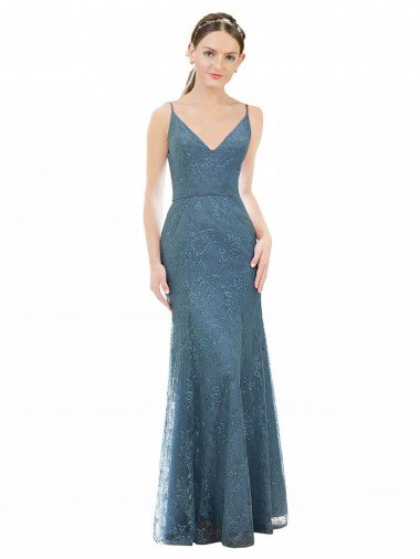 Deep V-Neck All Over Chantilly Lace Bridesmaid Dress with Criss Cross Open Back Essex