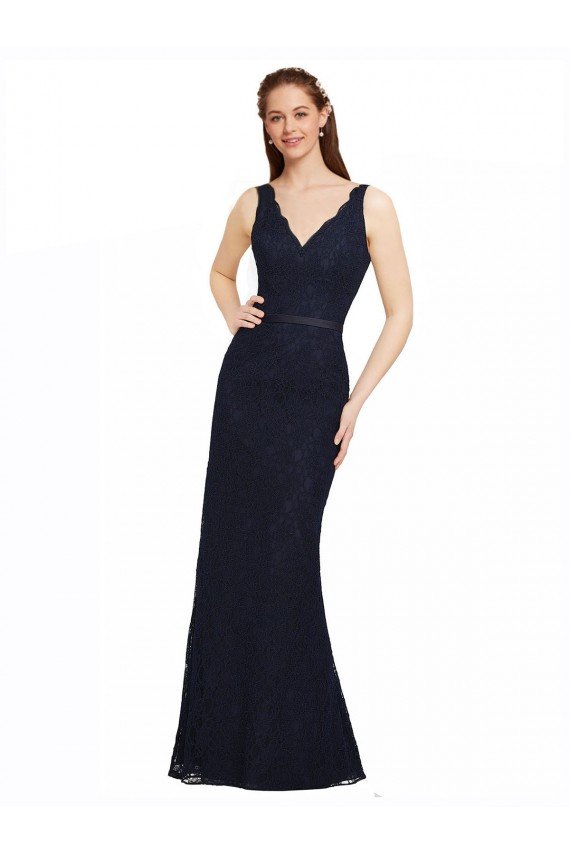 Lace Bridesmaid Dress with Satin Waistband and Open Back Essex