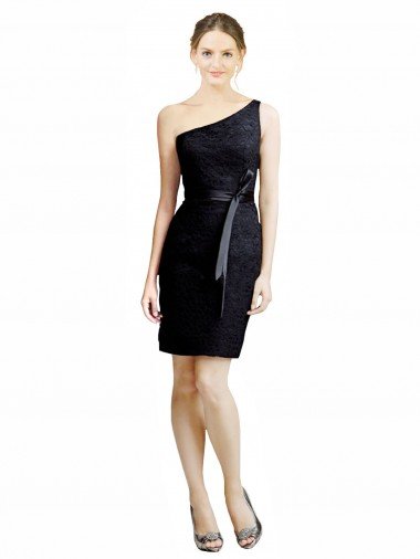 One Shoulder Short Lace Cocktail Bridesmaid Dress with Satin Waistband Essex