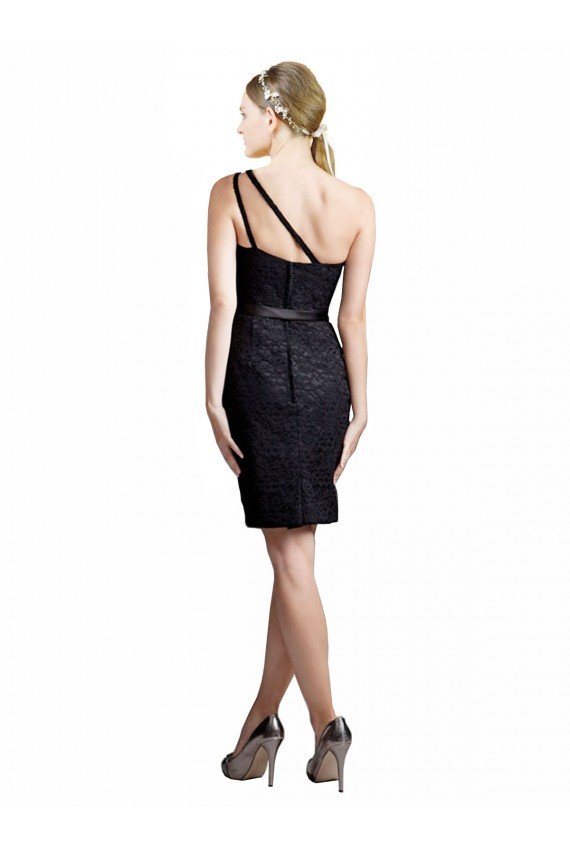 One Shoulder Short Lace Cocktail Bridesmaid Dress with Satin Waistband Essex