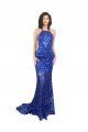High Neck Long Open Back Lace Bridesmaid Dress / Prom Dress with Train Essex