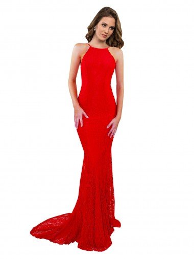 High Neck Long Formal Lace Bridesmaid Dress / Prom Dress with Open Back Straps Essex