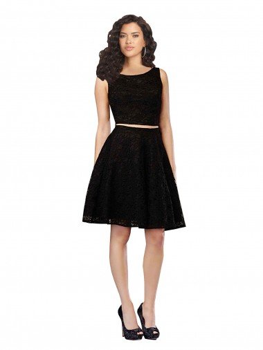 Two Piece Short Lace Cocktail Bridesmaid Dress with Jewel Neckline Essex