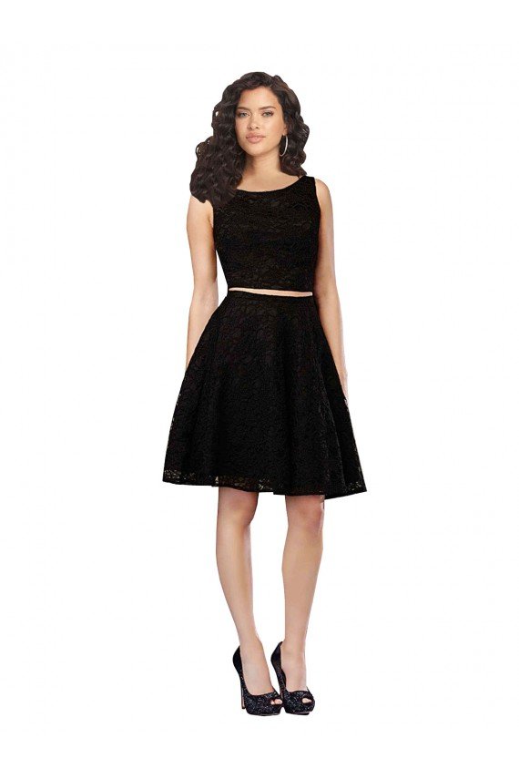 Two Piece Short Lace Cocktail Bridesmaid Dress with Jewel Neckline Essex