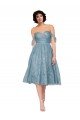 Off the Shoulder Sweetheart Chantilly Lace Midi Length Cocktail Bridesmaid Dress Essex