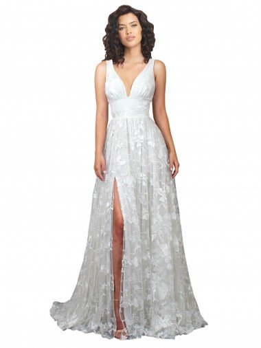 Plunging V-Neckline Wedding Dress with Slit Essex