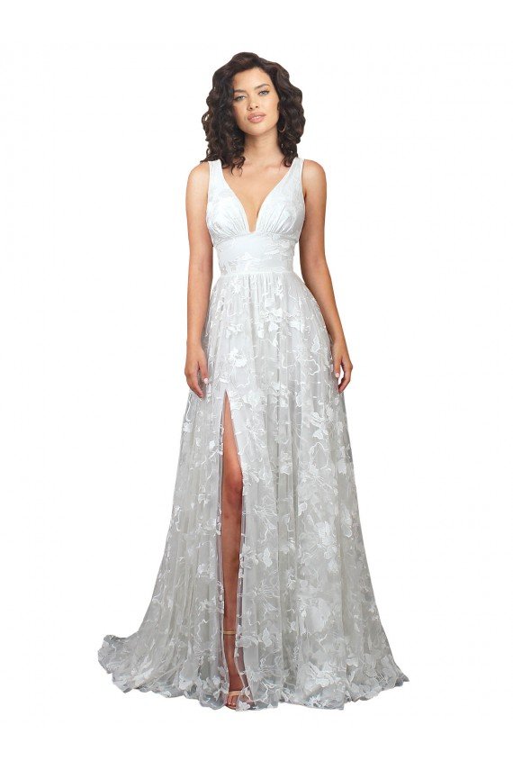 Plunging V-Neckline Wedding Dress with Slit Essex