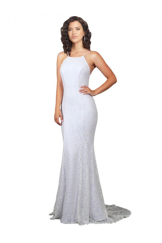 High Neck Backless Lace Wedding Dress with Plunging Low Back Essex